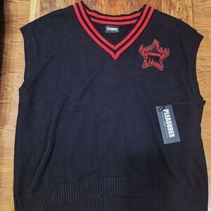 Pleasures Black Sweater Vest with Red Accents